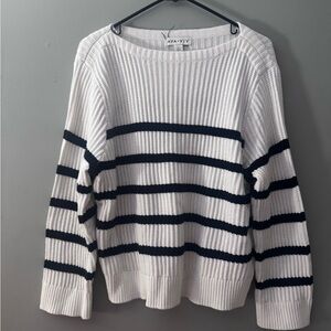 Ava & Viv White and Black Striped Crew Neck Sweater